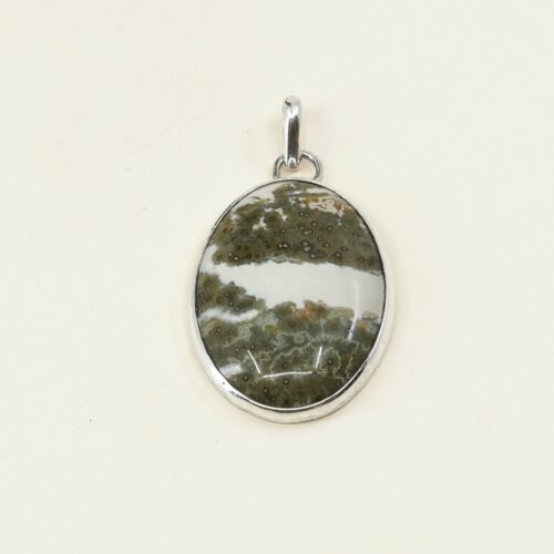 Vtg Huge 925 Sterling Silver Handmade Pendant W/ Landscape agate, stamped 925