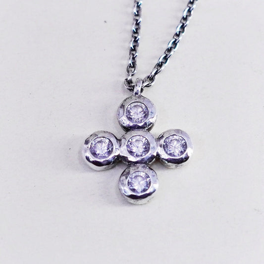15+2”, Stella dot sterling 925 silver circle chain cz cross pendant, necklace