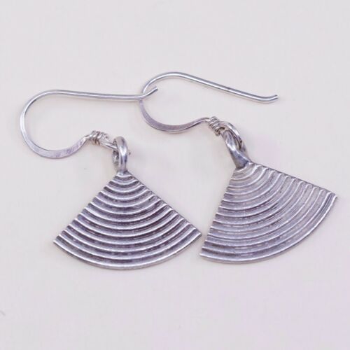 Vtg Sterling Silver Handmade Earrings, 925 Oriental Fan Shaped Deops