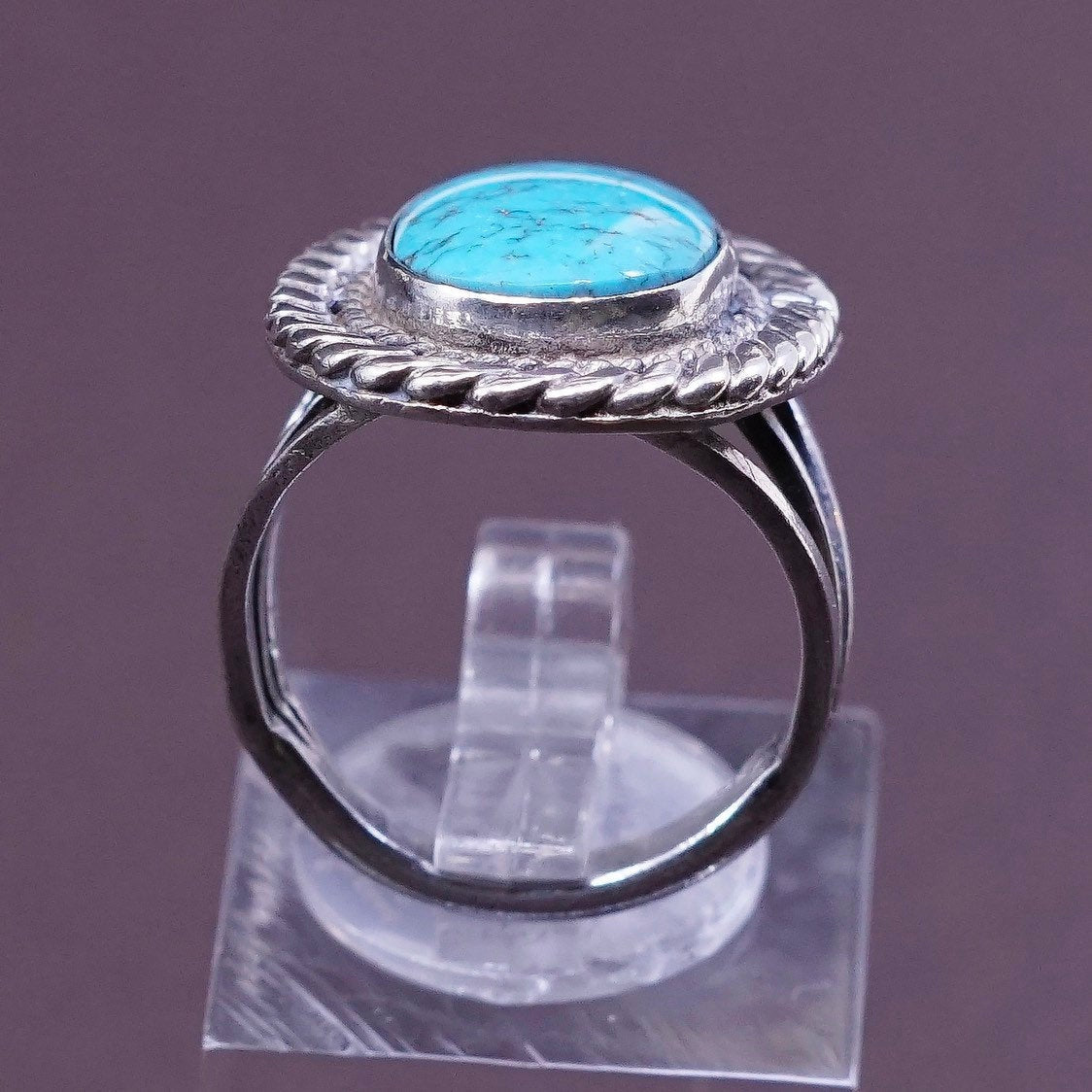 sz 6.5, vtg Sterling silver handmade ring, 925 w/ turquoise, handmade sterling