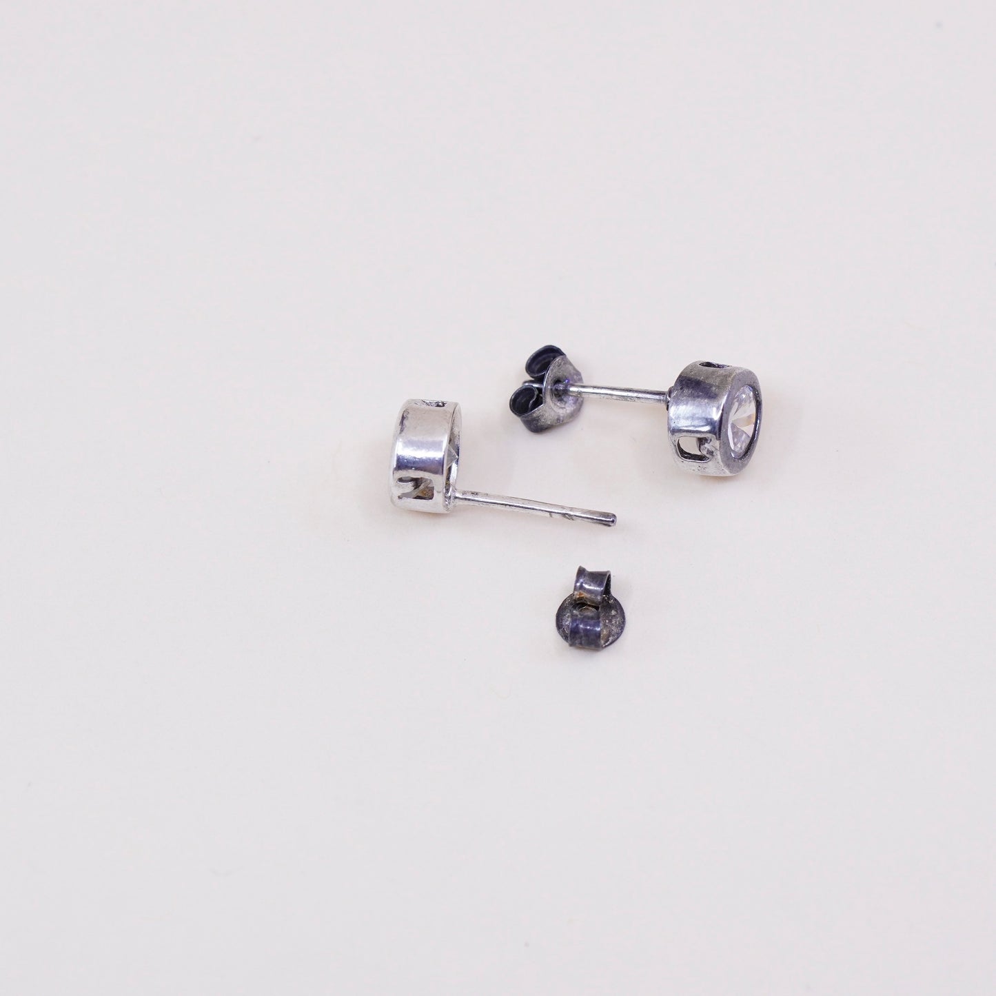 Vintage sterling silver square clear CZ studs, earrings