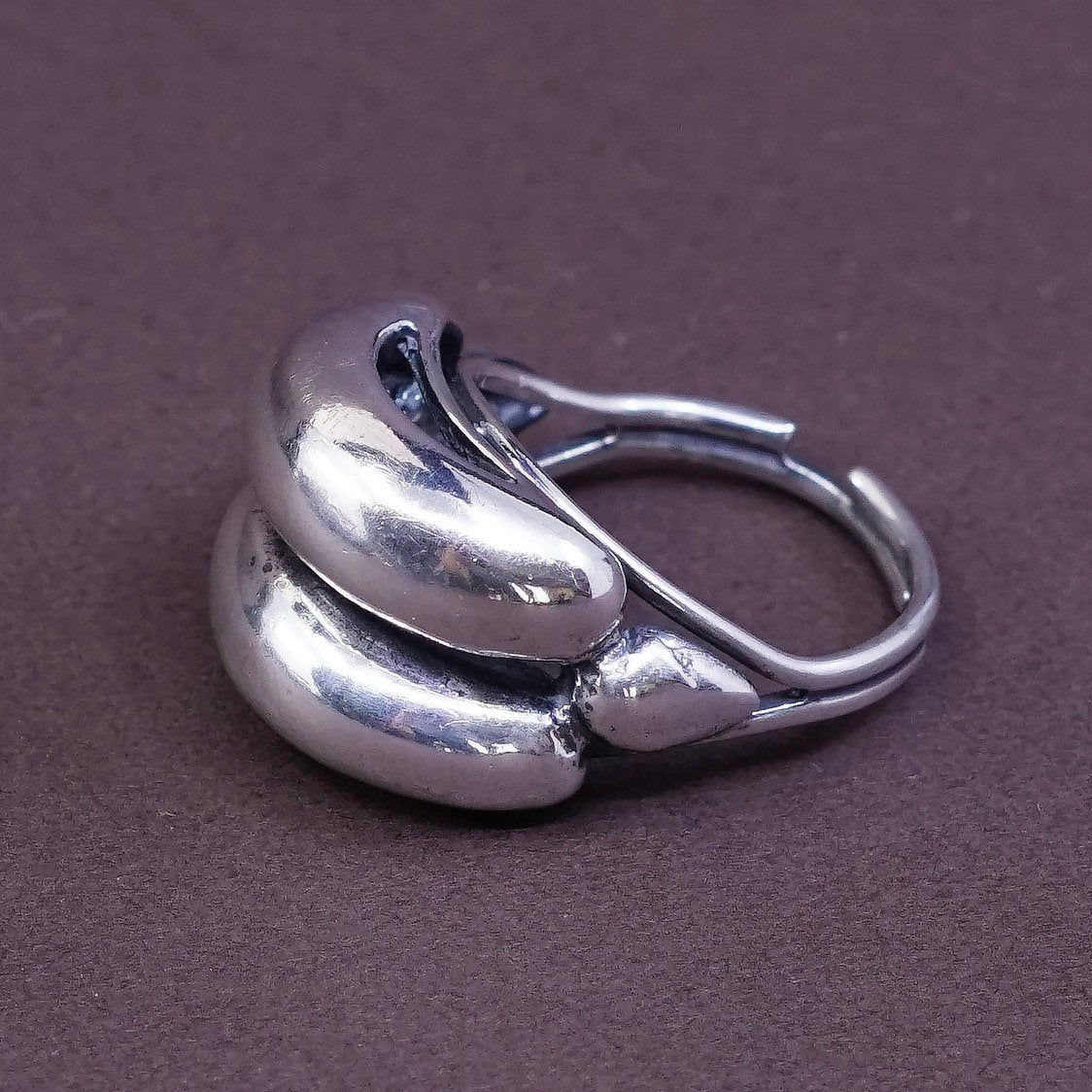 Size adjustable, vtg BEAU Sterling silver handmade ring, 925 ribbed band