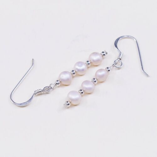 Vtg STERLING SILVER earrings with Freshwater Pearl, Stamped 925 On Hooks