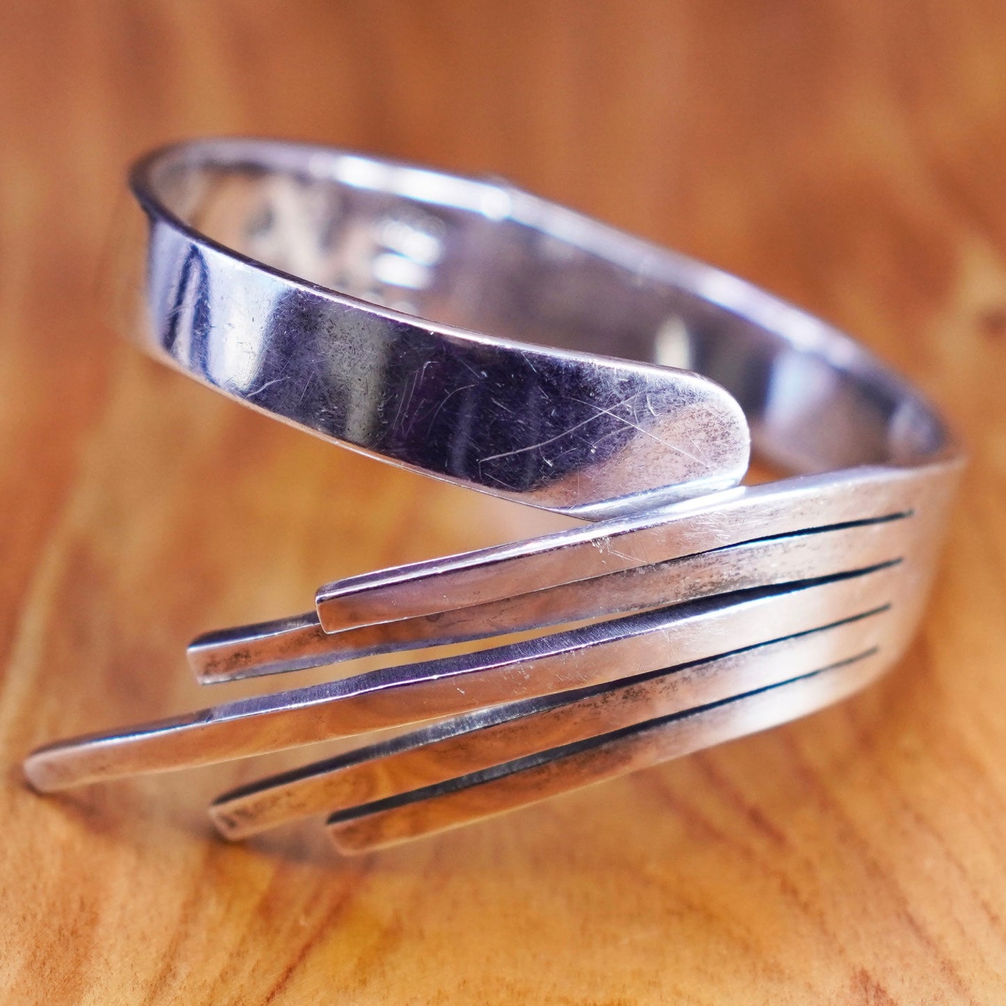 6.5”, Vintage Hecho En Sterling 925 silver handmade bracelet, fork bangle