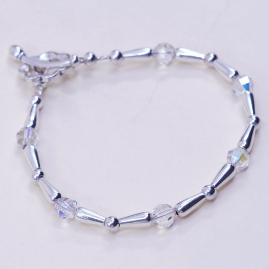 6.75”, Vintage handmade sterling 925 silver beads with bar bracelet