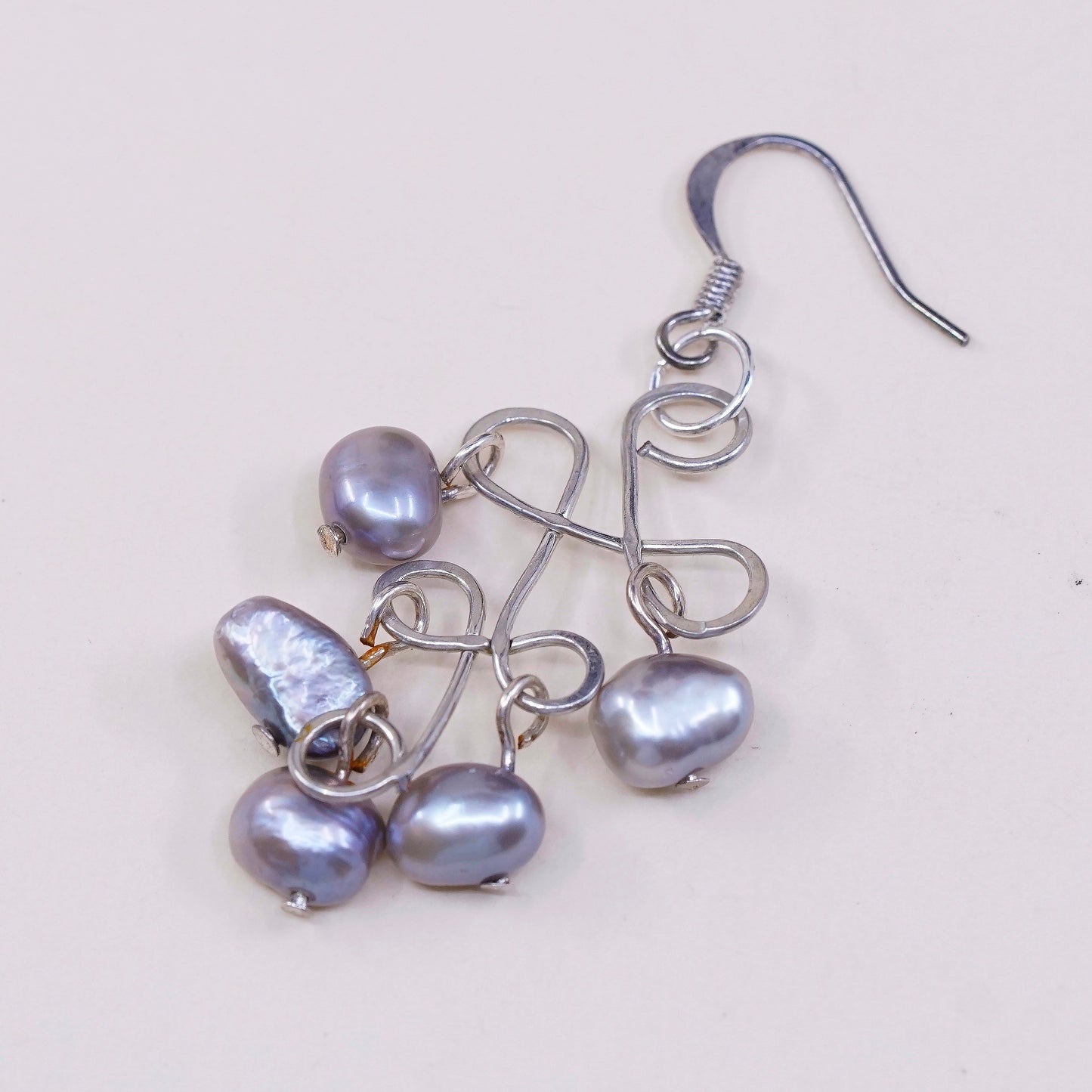 vtg Sterling silver handmade earrings, 925 w/ cluster gray pearl, Silver tested