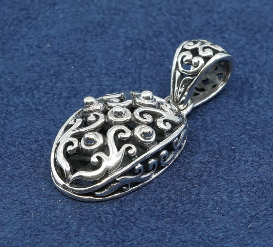 vtg Sterling silver handmade pendant, 925 filigree bali pendant