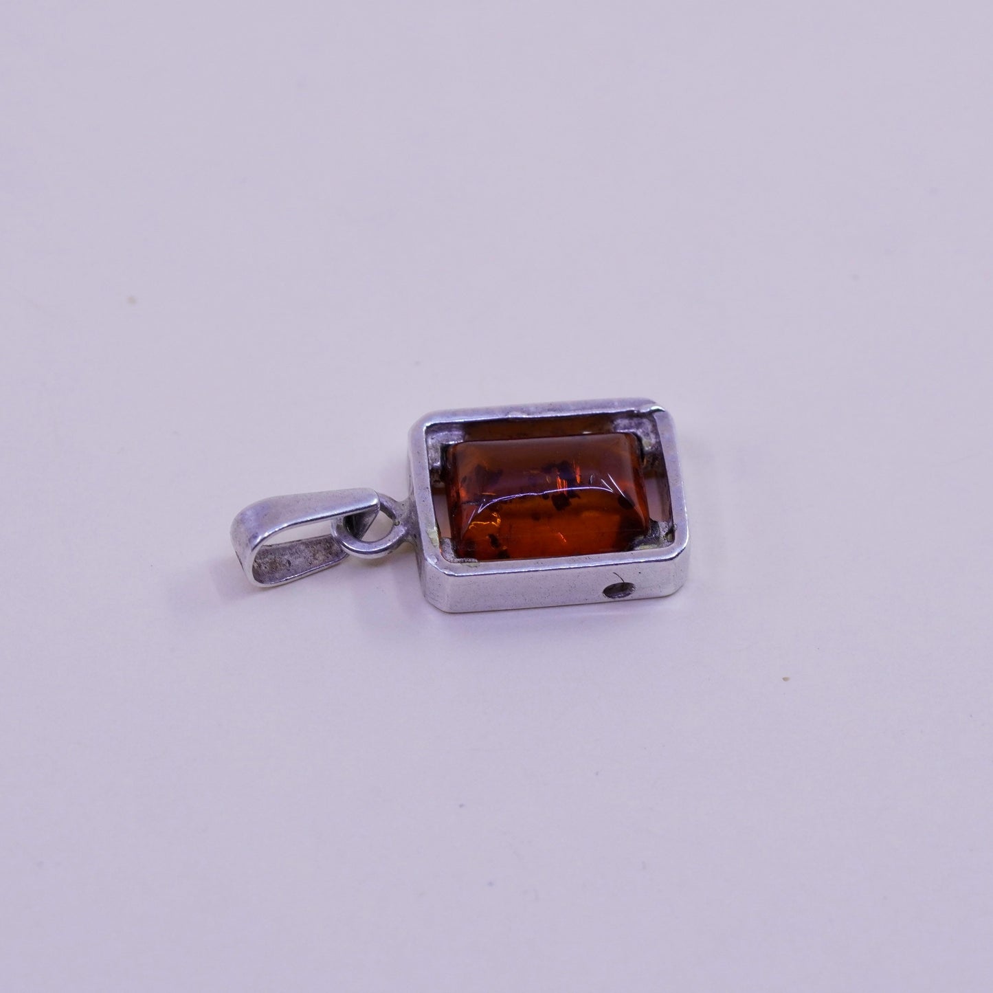 Vintage sterling 925 silver handmade pendant with amber