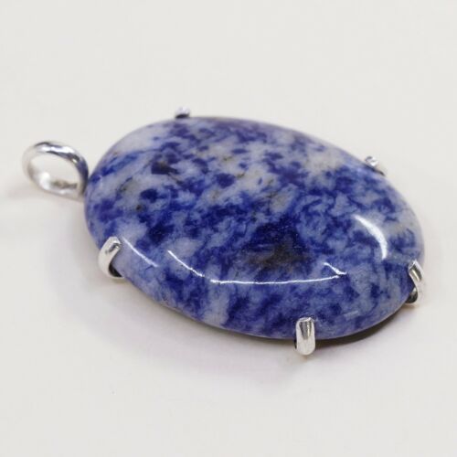 Vtg Sterling 925 Silver Handmade Filigree Pendant W/ Oval Sodalite, Stamped 925