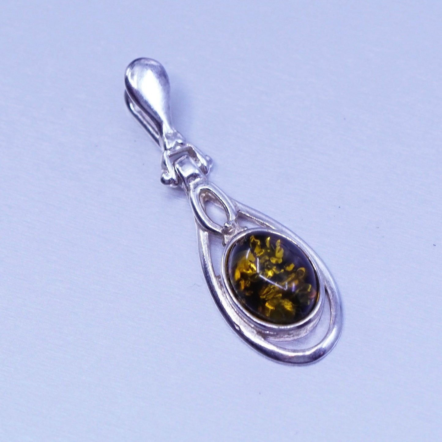 antique Mexico sterling 925 silver handmade pendant with oval amber