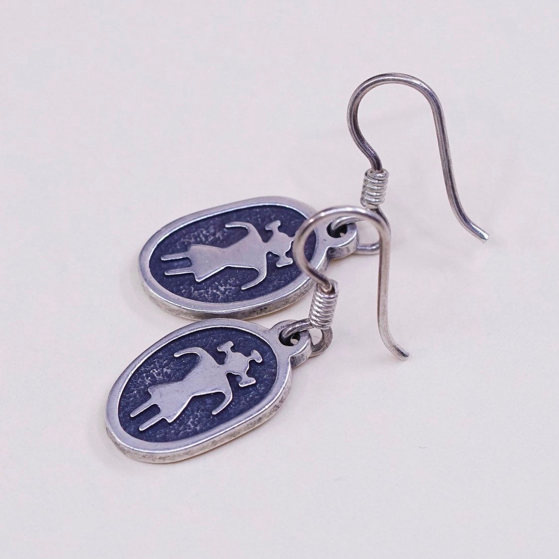 vtg Native American hopi sterling silver handmade earrings 925 figure tag drops