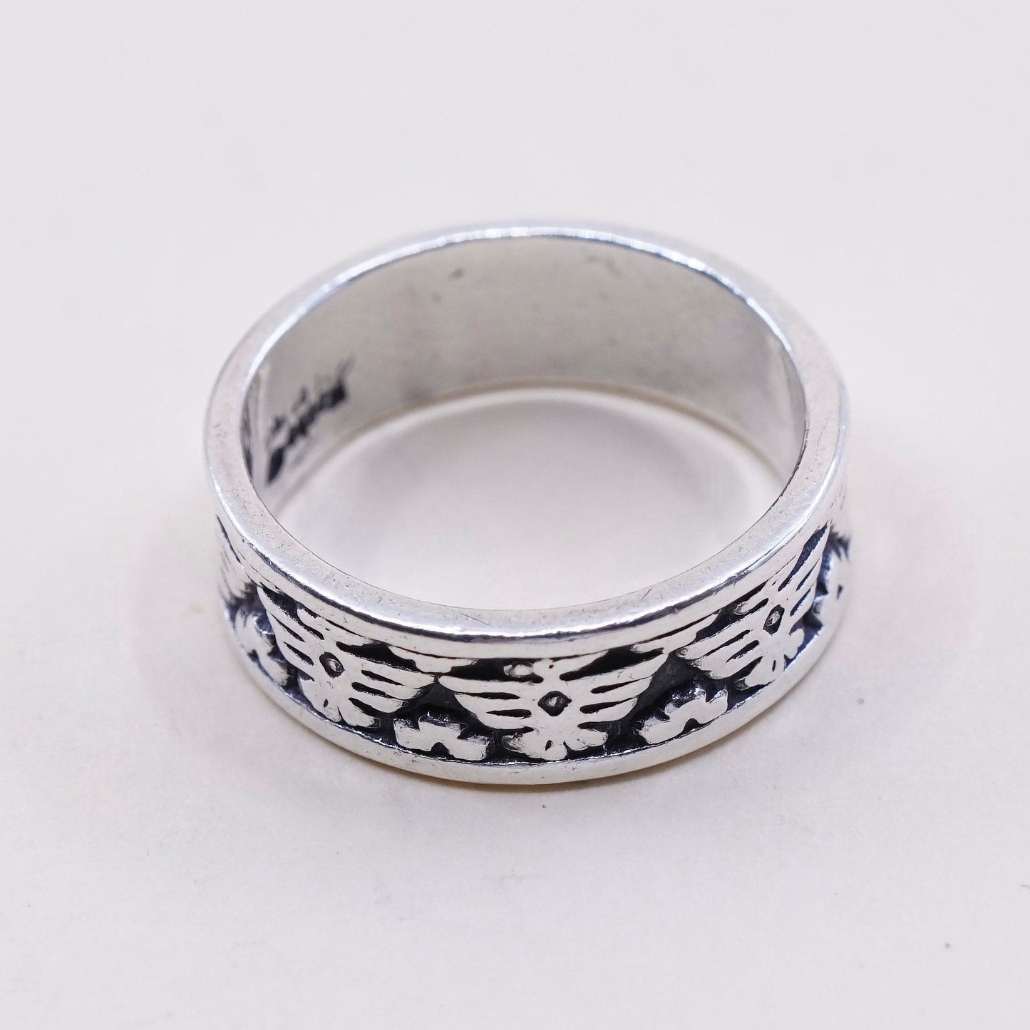 Size 6, vtg masha hopi Sterling silver handmade ring, 925 eagle embossed band