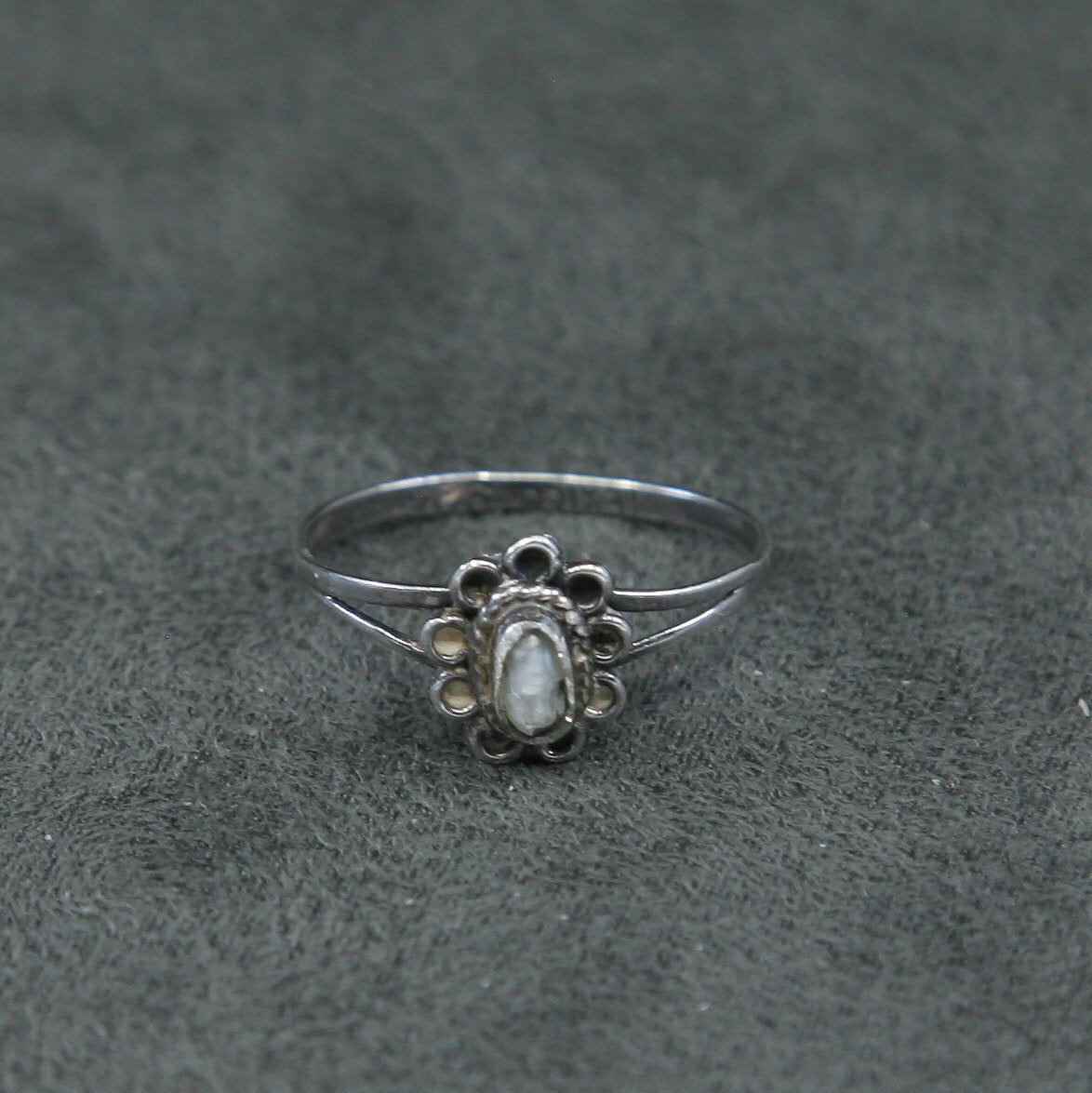 sz 6.75, vtg Mexico Sterling silver handmade ring, 925 w/ freshwater pearl