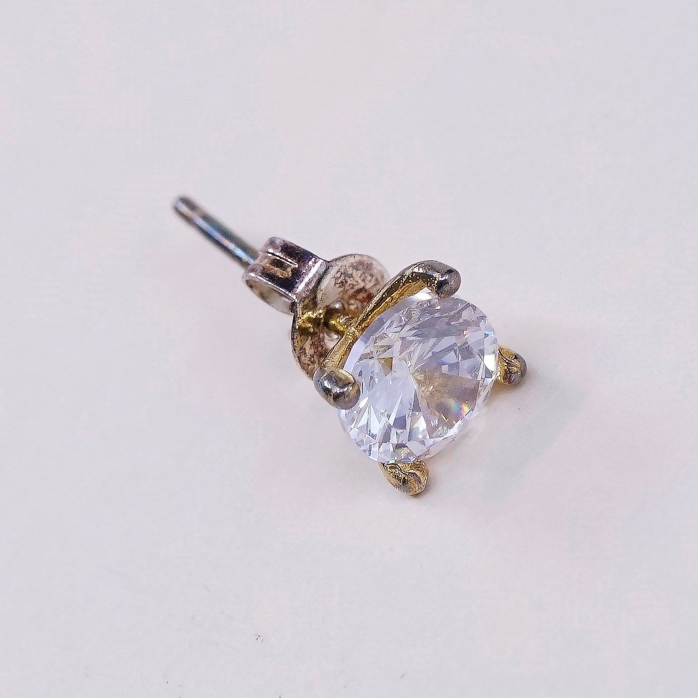 5mm, vtg sterling silver genuine cz studs, fashion minimalist earrings