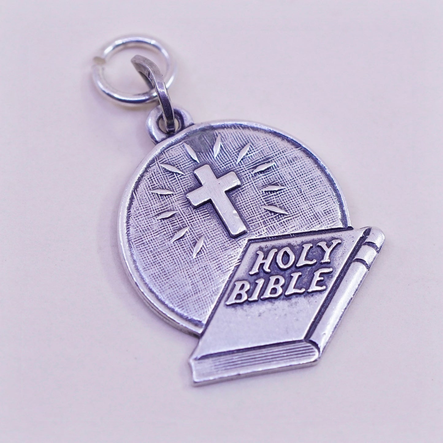 Sterling silver handmade star pendant, 925 cross, book engraved “holy bible”