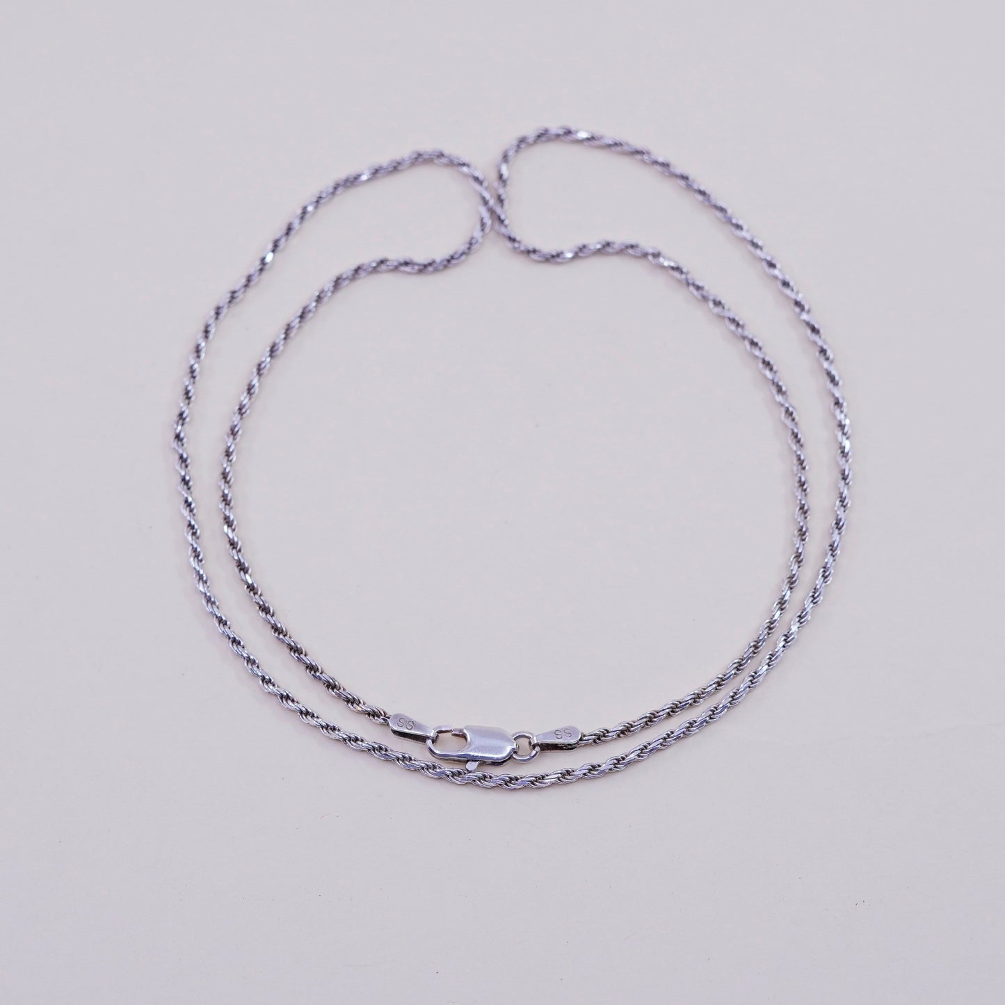 18” 1.6mm, vintage sterling silver necklace, 925 rope chain