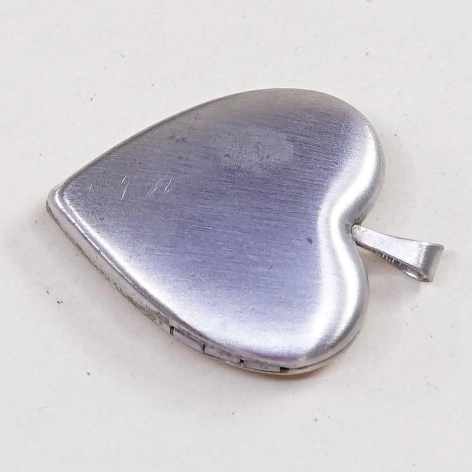 VTG sterling silver heart photo locket charm, 925 pendant embossed “mom”