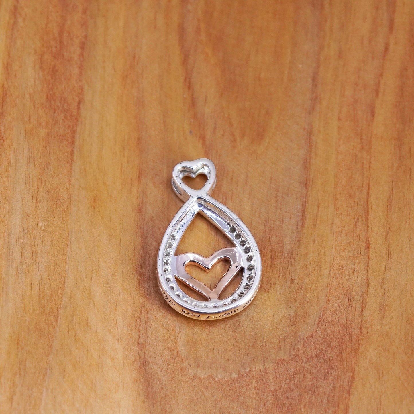 vtg Sterling silver pendant, 925 infinity loop hearts crystal “mother daughter