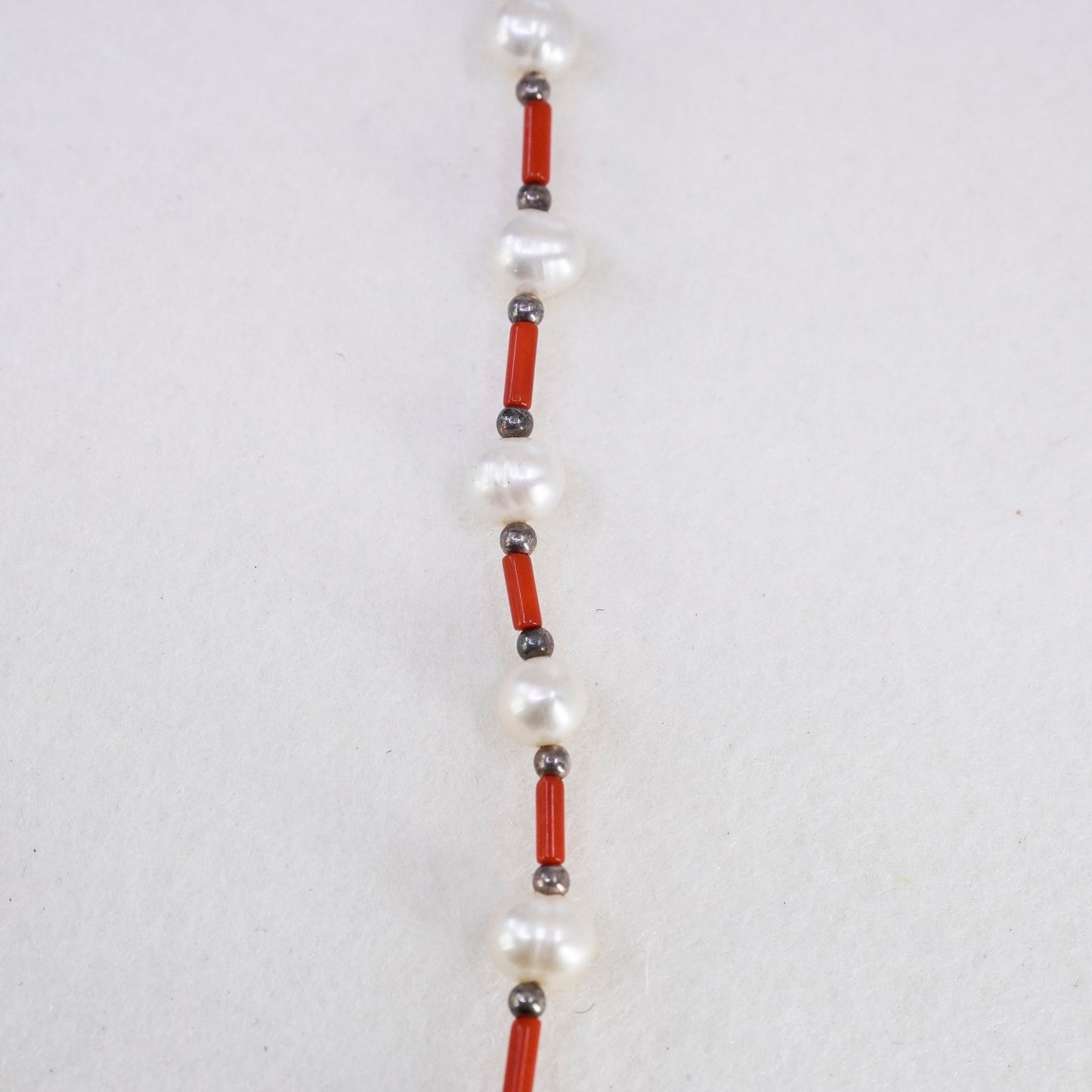 16”, vtg southwestern Sterling 925 silver handmade necklace pearl coral tubes