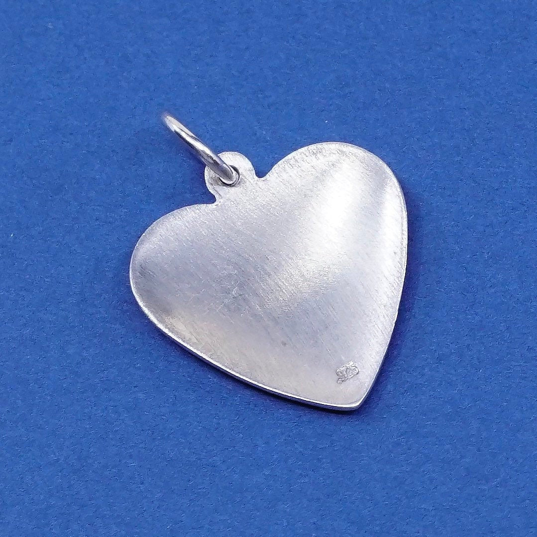 vtg sterling silver handmade pendant, 925 heart charm