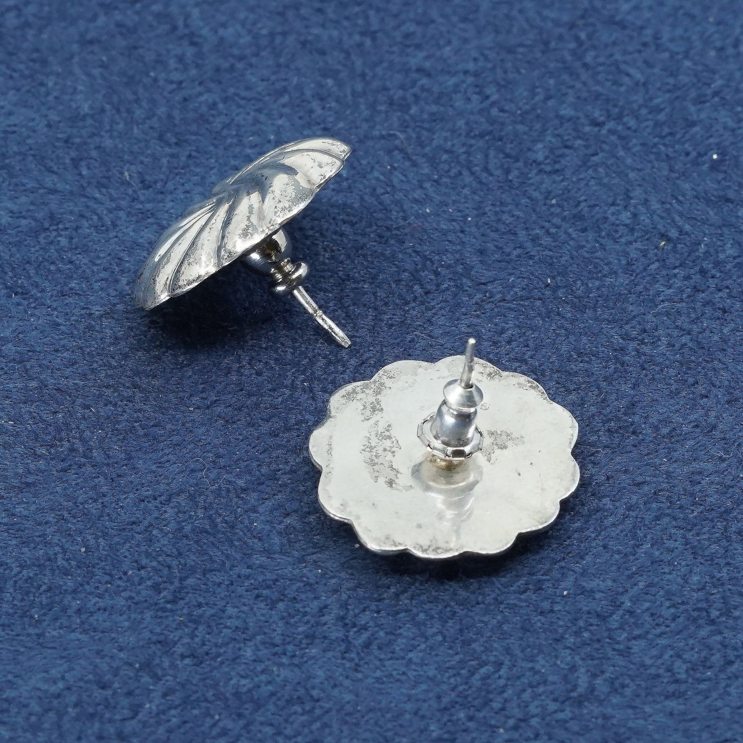 vtg sterling silver handmade earrings, 925 studs, stamped 925