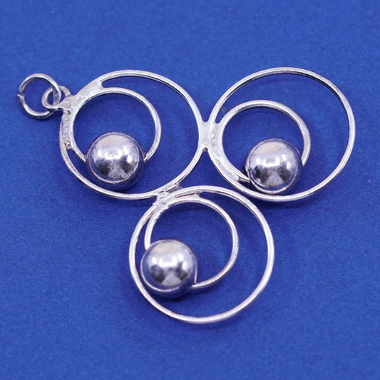 vintage Sterling silver handmade pendant, modern 925 circle with beads