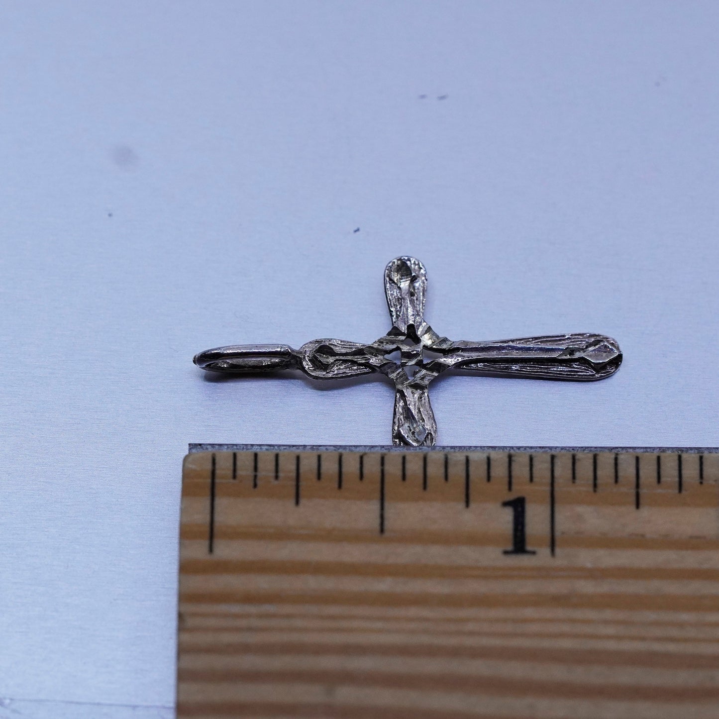 Vintage sterling 925 silver handmade textured cross pendant