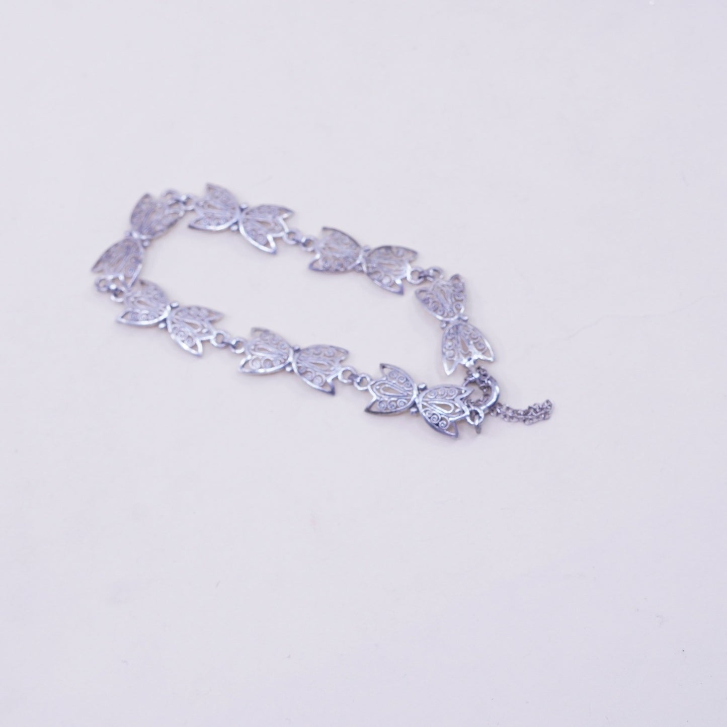 6”, vintage Germany sterling 800 silver handmade bracelet, filigree chain