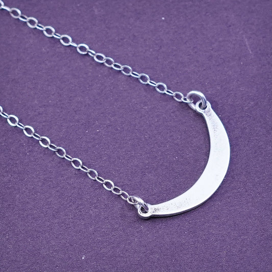 18”, vintage Sterling silver necklace, 925 flatten circle chain w/ moon pendant