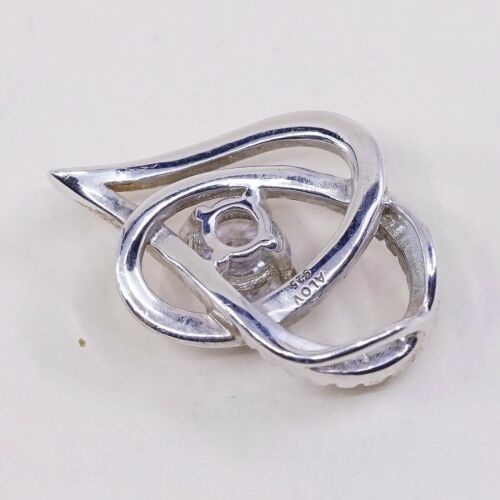 Vintage Sterling 925 Silver Infinity Heart Pendant W/ Cz, Embossed I Love You Fo