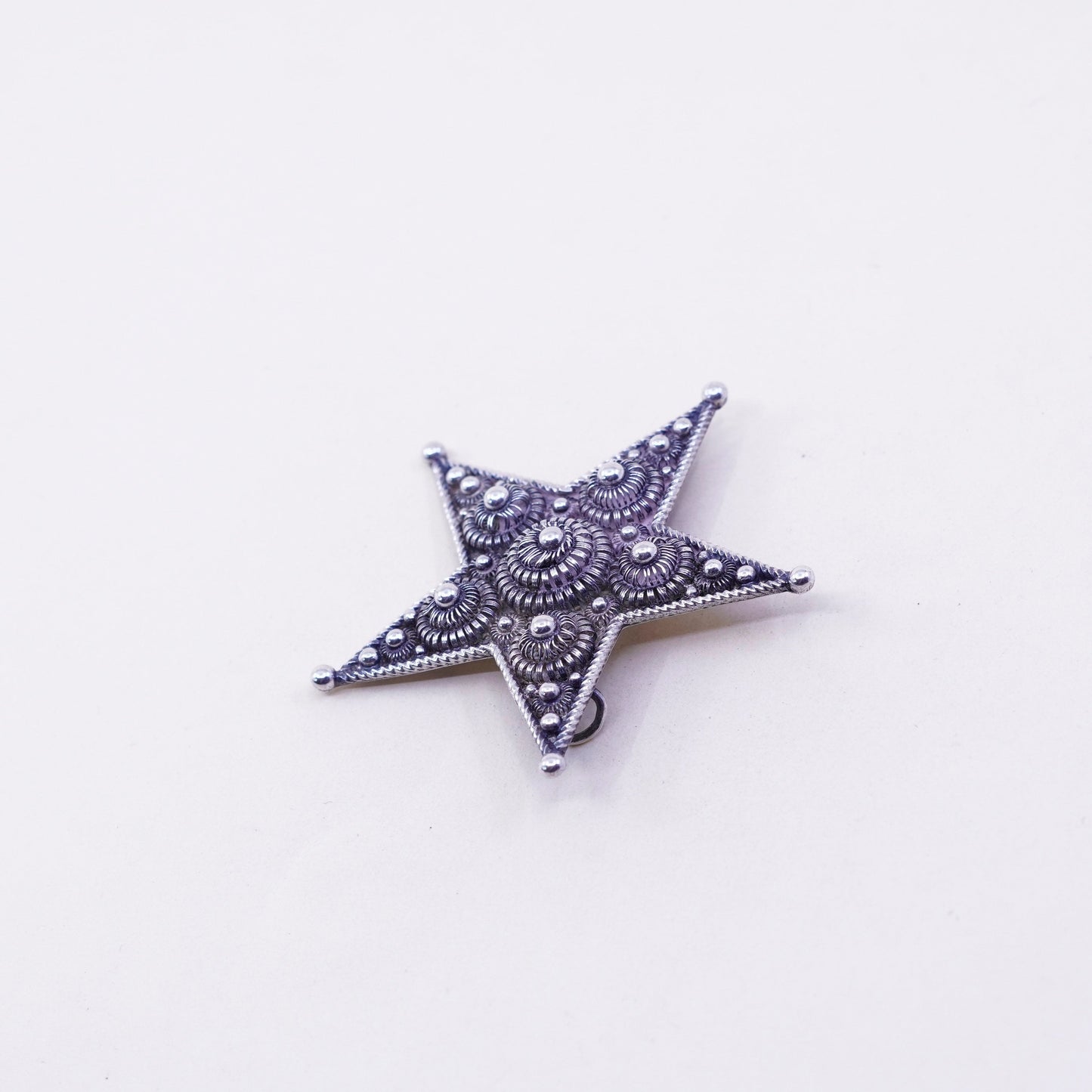 vtg LD Andersen Christiania Sterling silver handmade brooch, 925 bead star pin