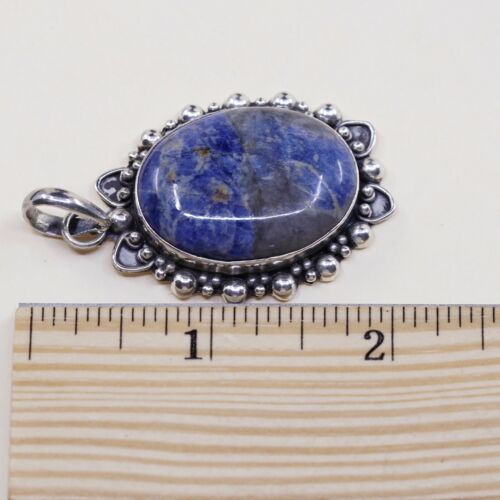 Vtg Sterling Silver Handmade Filigree Bali Pendant W/ Oval Sodalite, Stamped 925