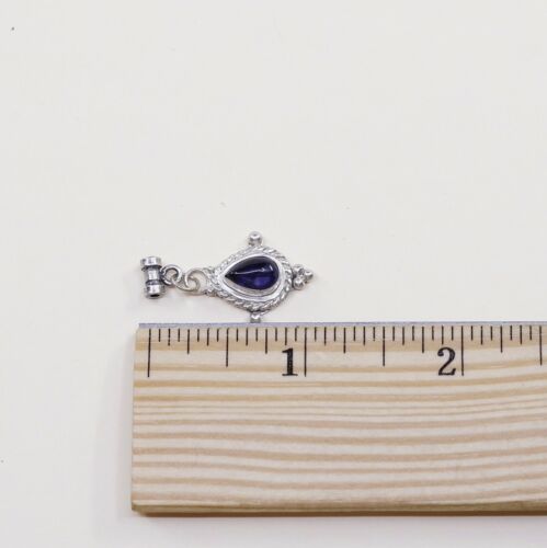 Vtg Sterling silver handmade pendant, 925 silver Charm w/ Teardrop Blue Crystal