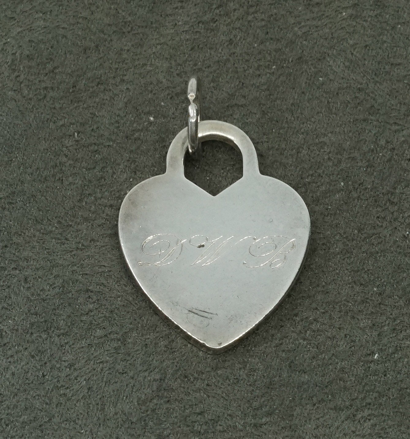 vtg Sterling silver handmade pendant, 925 heart w/ name monogram "DWB"