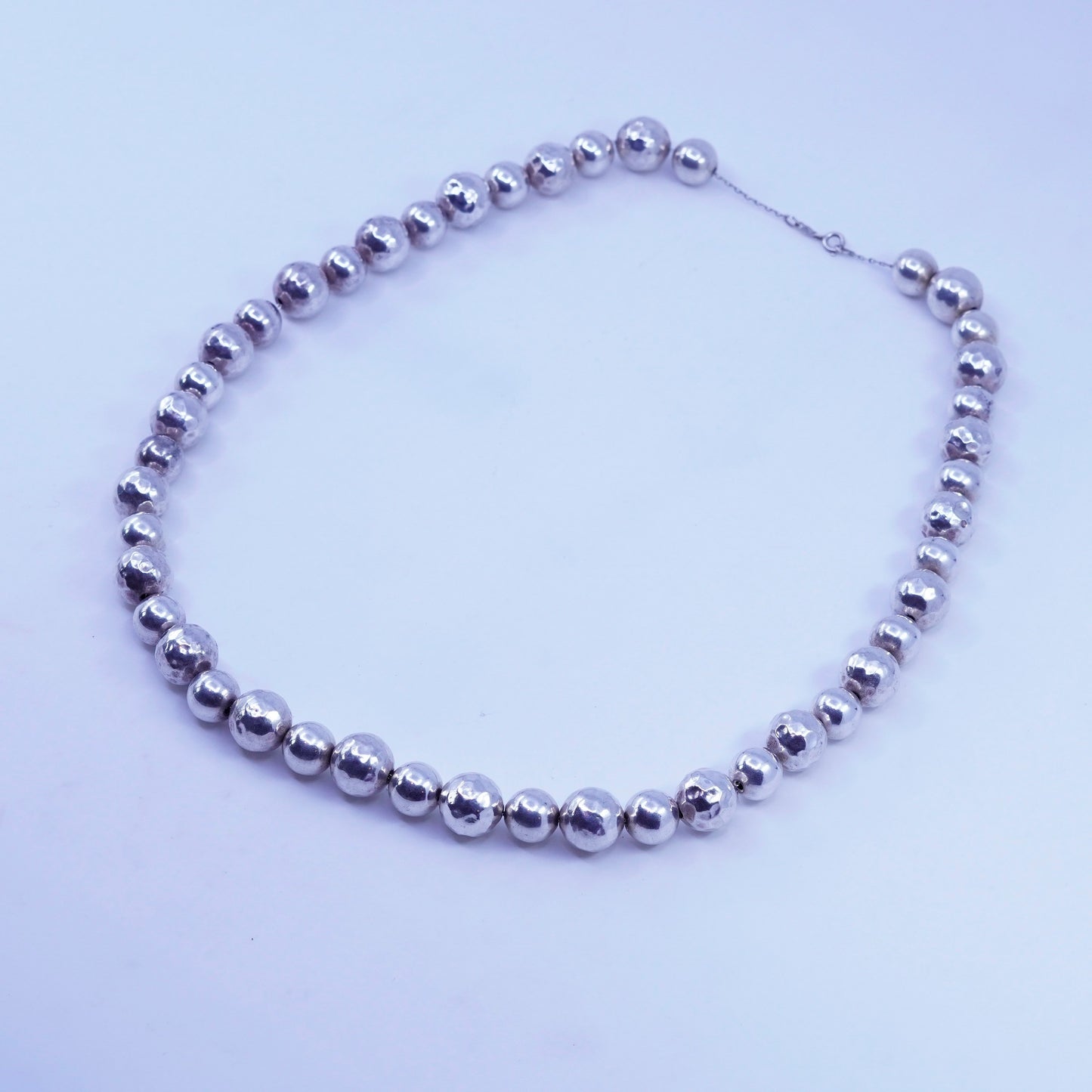 24”, vintage Sterling 925 silver handmade hammered 13-15mm bead chain necklace