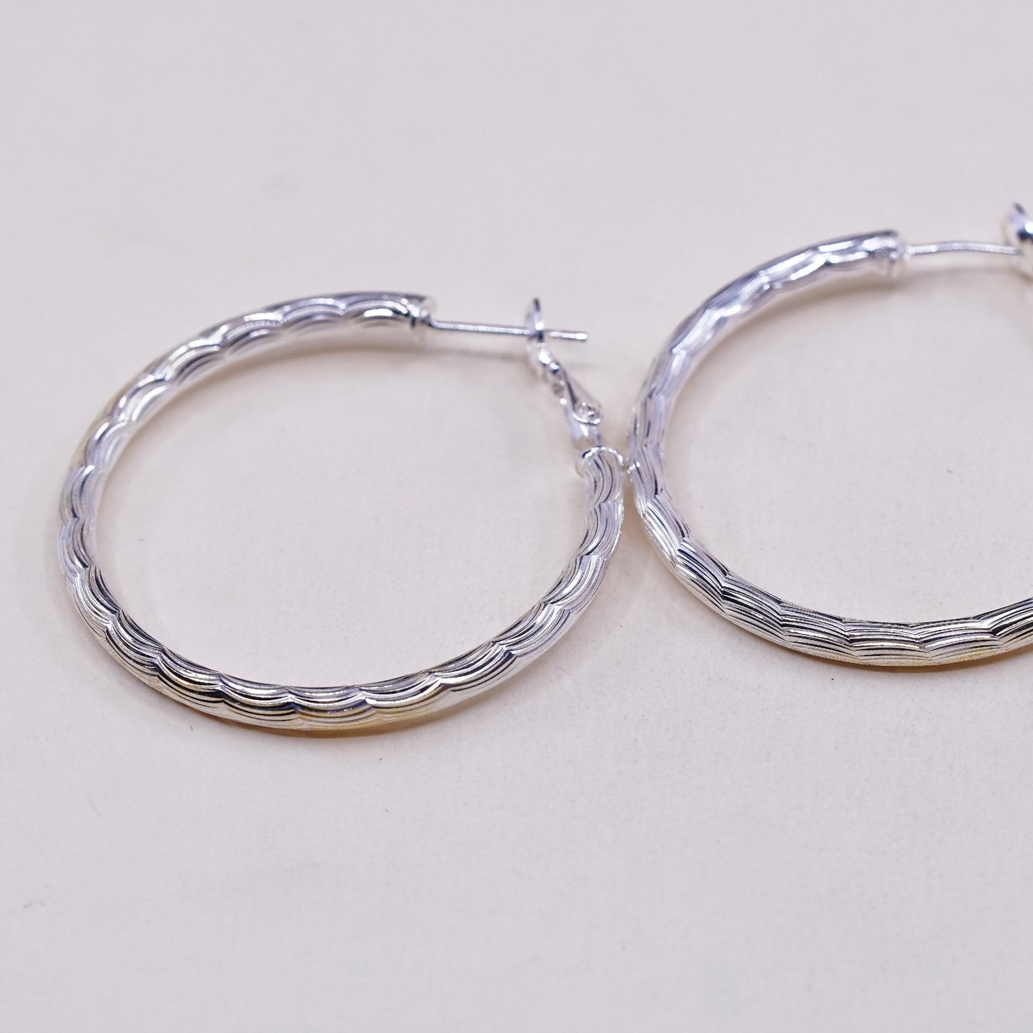 1.5”, VTG sterling silver loop earrings, textured minimalist primitive hoops