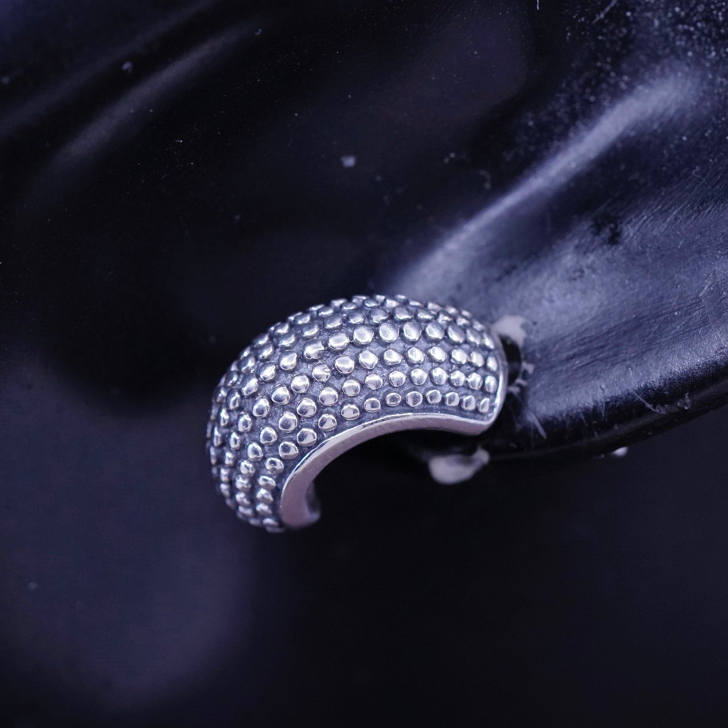 0.5”, vintage Sterling silver handmade earrings, 925 textured hoops
