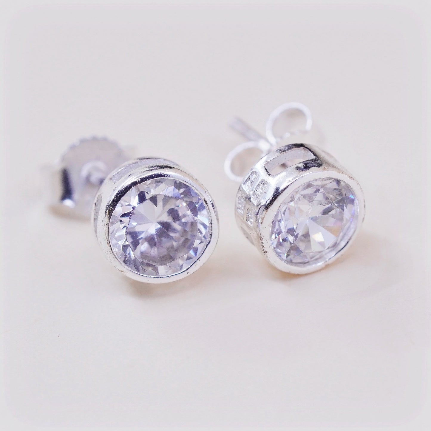 Vintage sterling silver square clear CZ studs, earrings