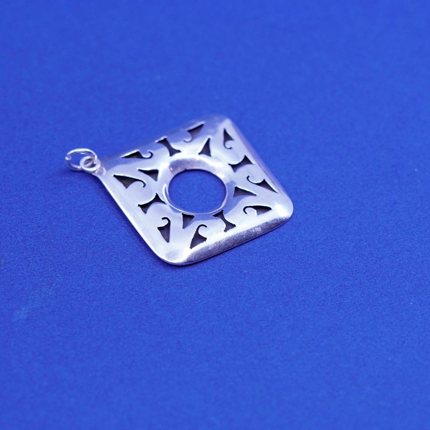 Vintage Sterling silver handmade pendant 925 tag charm with pattern cut out