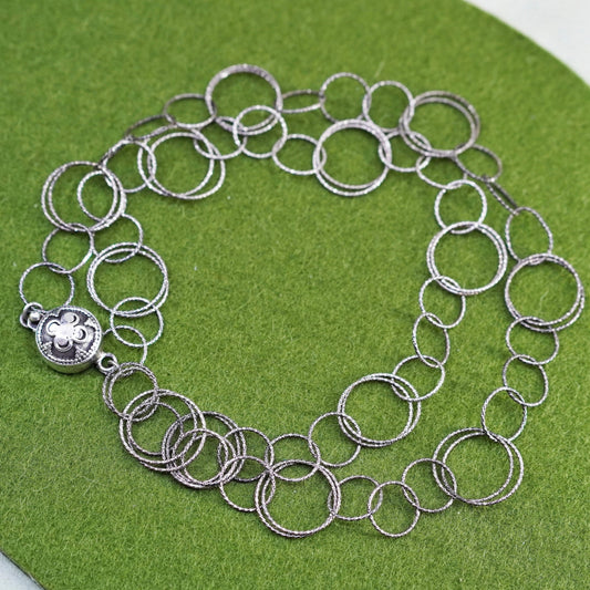 24”, sterling silver necklace, 925 handmade textured circle chain bail clasp