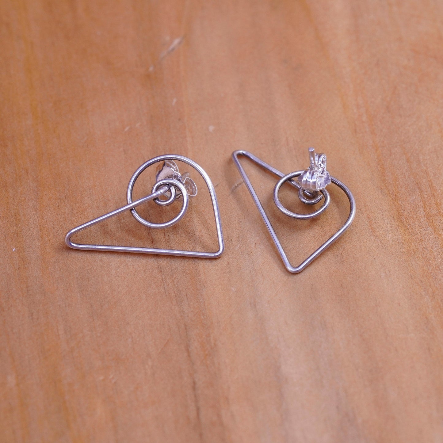Vintage Sterling silver handmade earrings, 925 heart studs