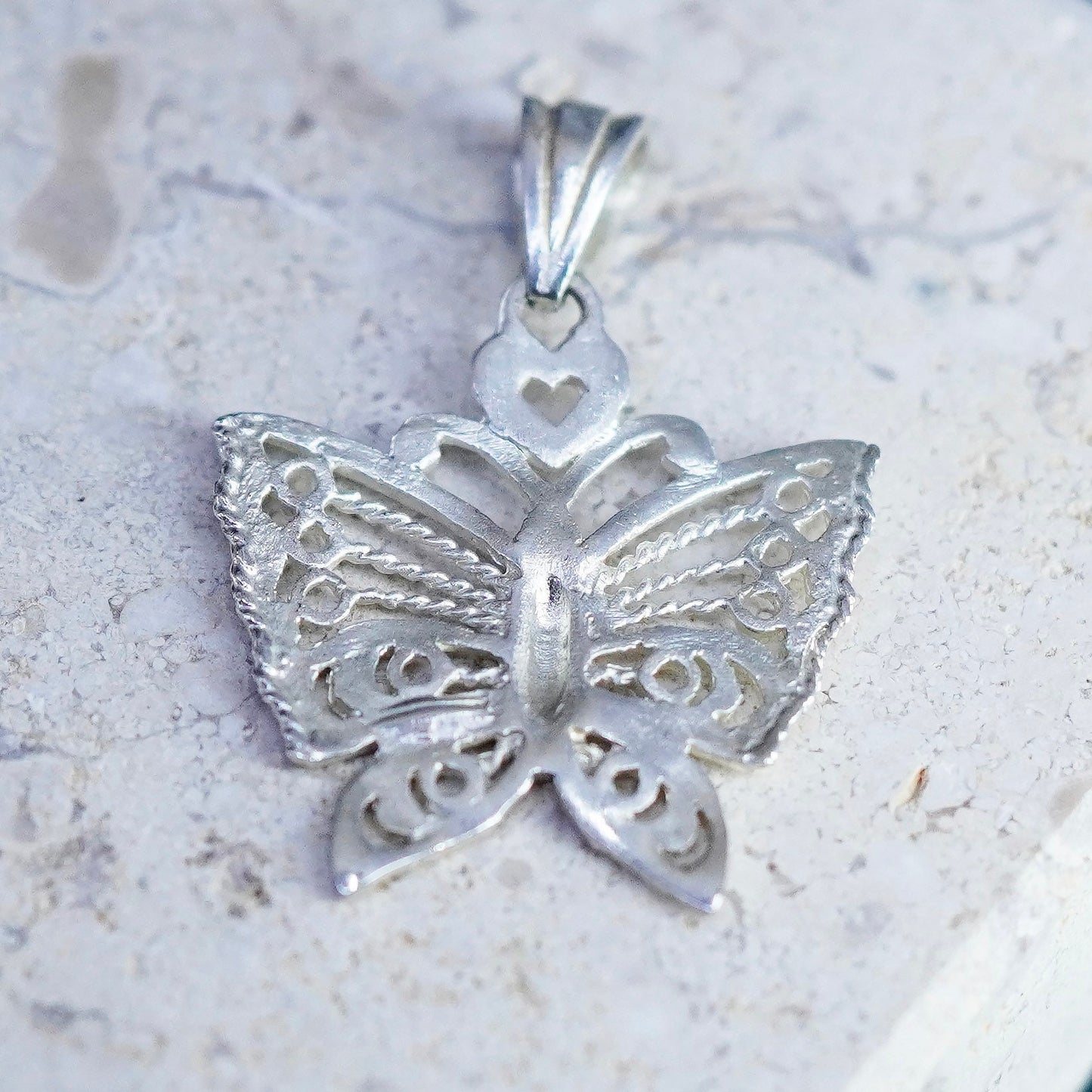 Vintage Sterling silver handmade pendant, 925 filigree butterfly