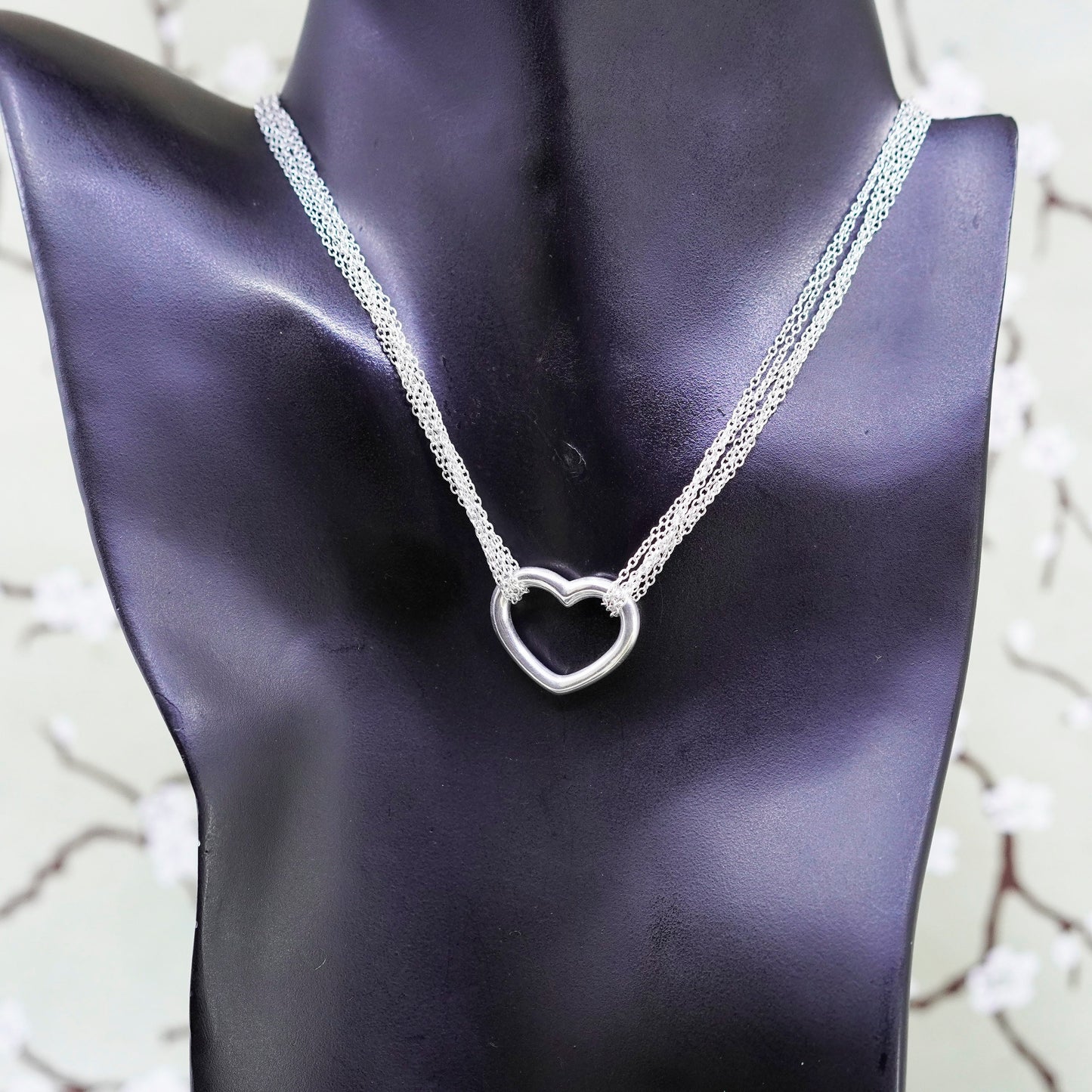 14+3”, Sterling silver necklace, Italy 925 strands circle chain heart pendant