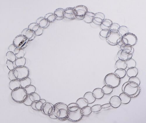 42”, Vtg Extra Long Italy 925 Sterling 925 Silver Textured Circle chain necklace