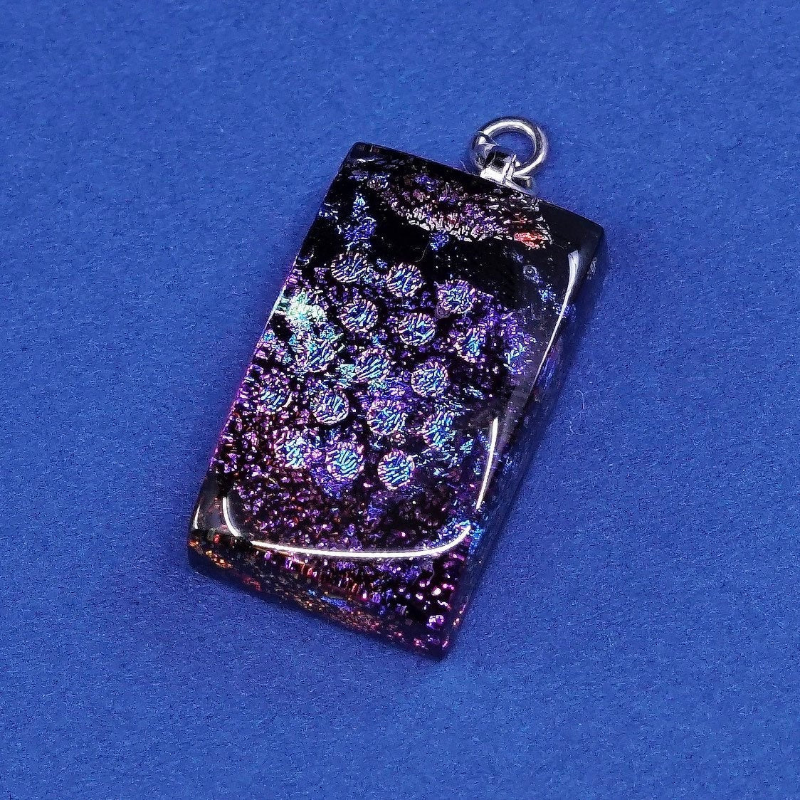 vtg sterling silver handmade pendant, 925 w/ dichroic glass