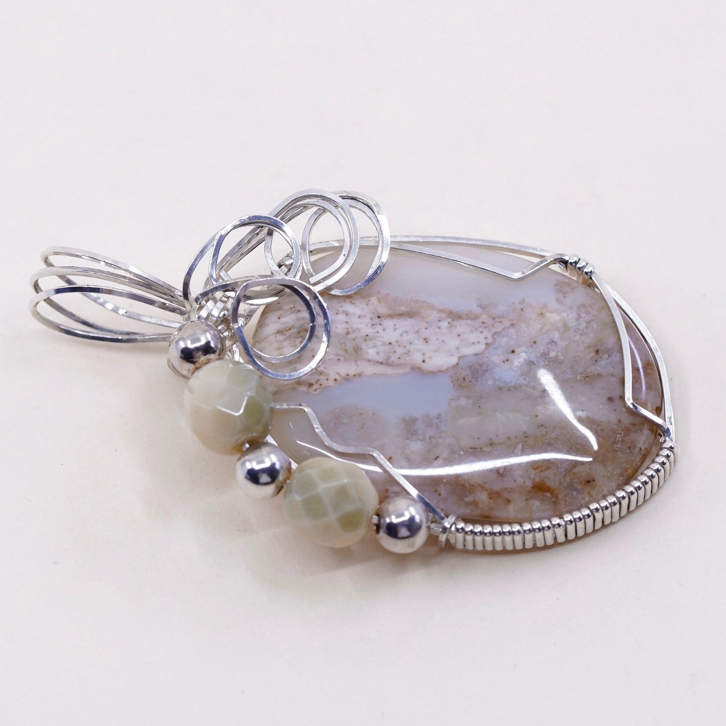 vtg southwestern sterling silver handmade pendant, 925 with crazy lace agate