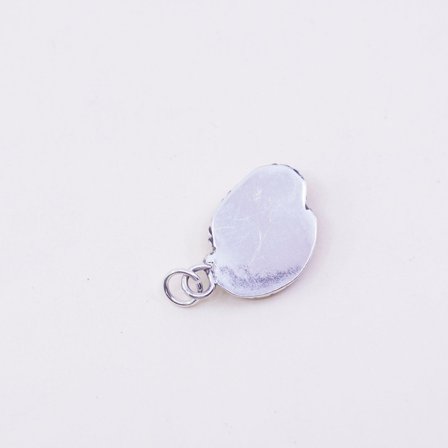 Vintage Sterling 925 silver handmade pendant with oval moonstone and leaf