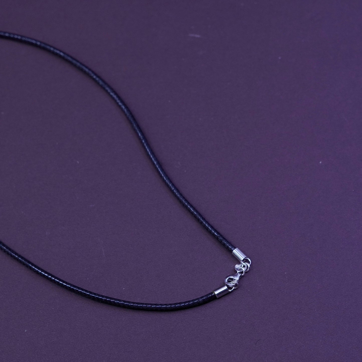 18”, handmade necklace, black leather thread choker with sterling silver clasp