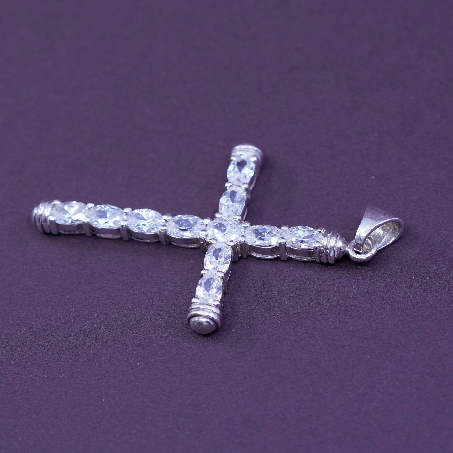 Vintage Sterling silver handmade pendant, 925 cross with Clear crystal