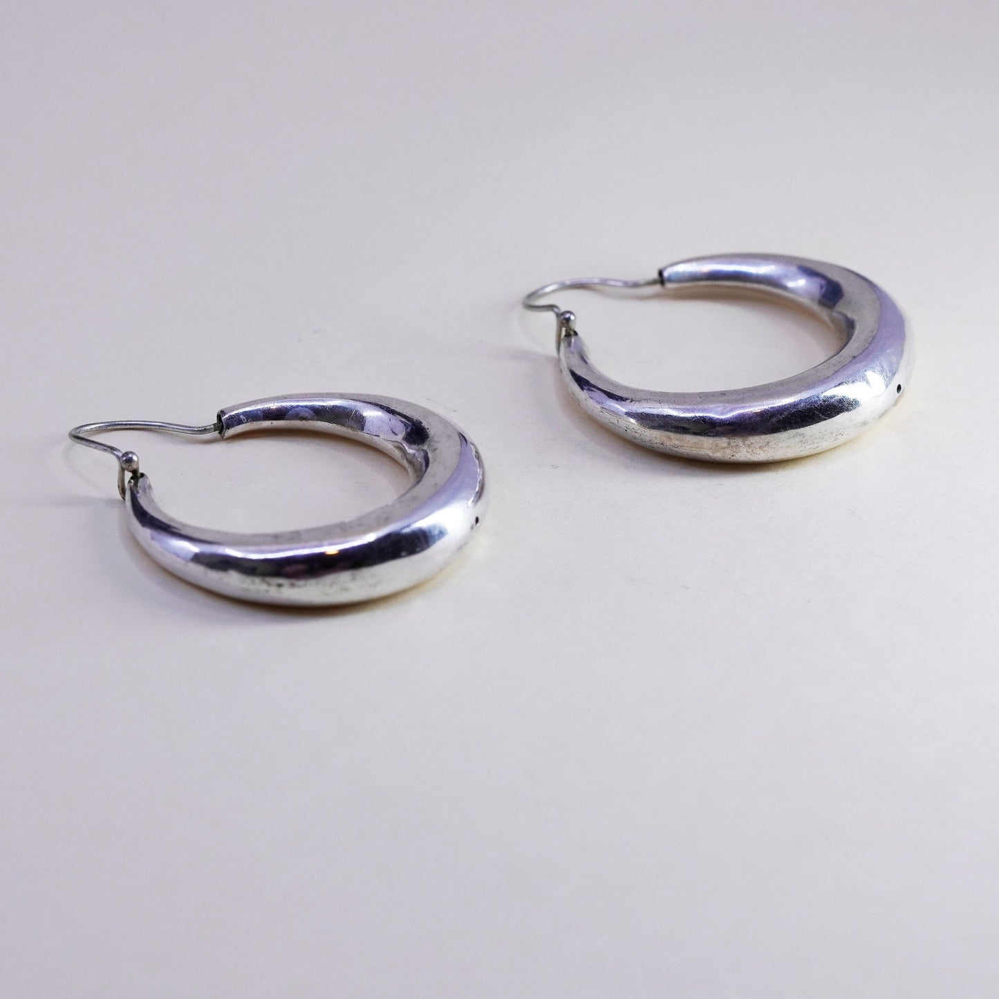 1.75” sterling silver handmade earrings, fashion minimalist primitive hoops